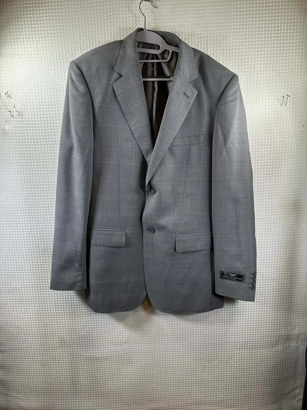 Giorgio Armani  LeCollezioni Grey Plaid Two-Button Suit Jacket Blazer